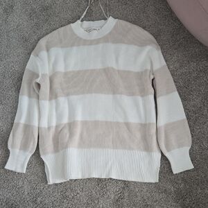 moon & madison Beige and White Striped Sweater